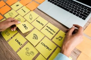 cropped view of woman touching sticky note with seo lettering near laptop on desk My Business Web Inc - SEO Services and Website Design